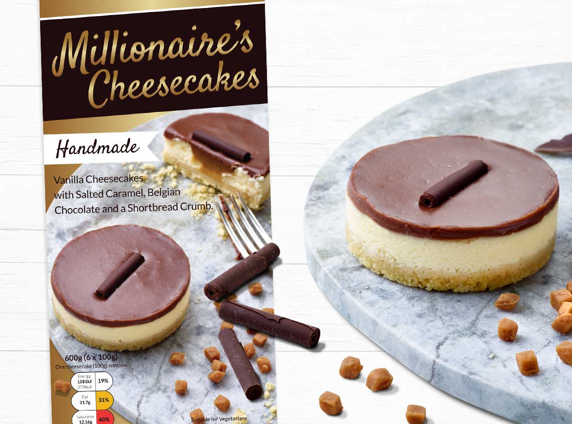 Our work marston foods millionaires cheesecakes packaging design